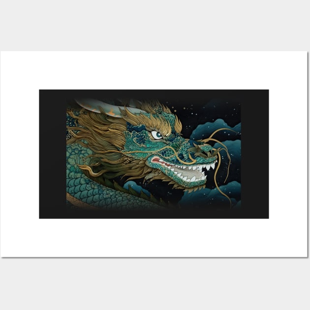 Ukiyo-e Japanese Art - Fantasy Green Dragon Wall Art by allovervintage